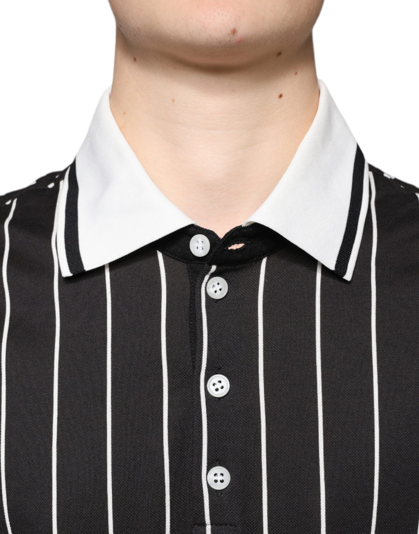 Dolce & Gabbana Schwarz-weiß gestreiftes Polo-T-Shirt mit Kragen