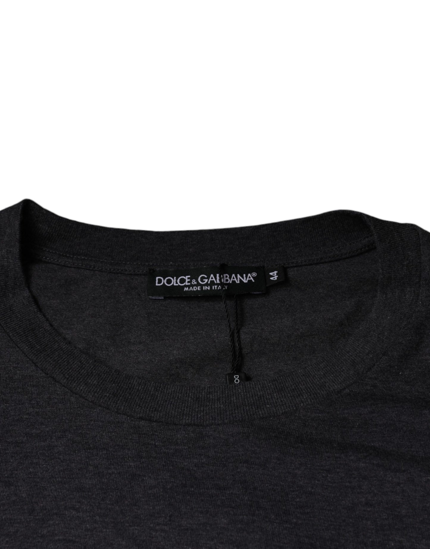 Dolce &amp; Gabbana Gray Logo Patch Cotton Crew Neck T-shirt