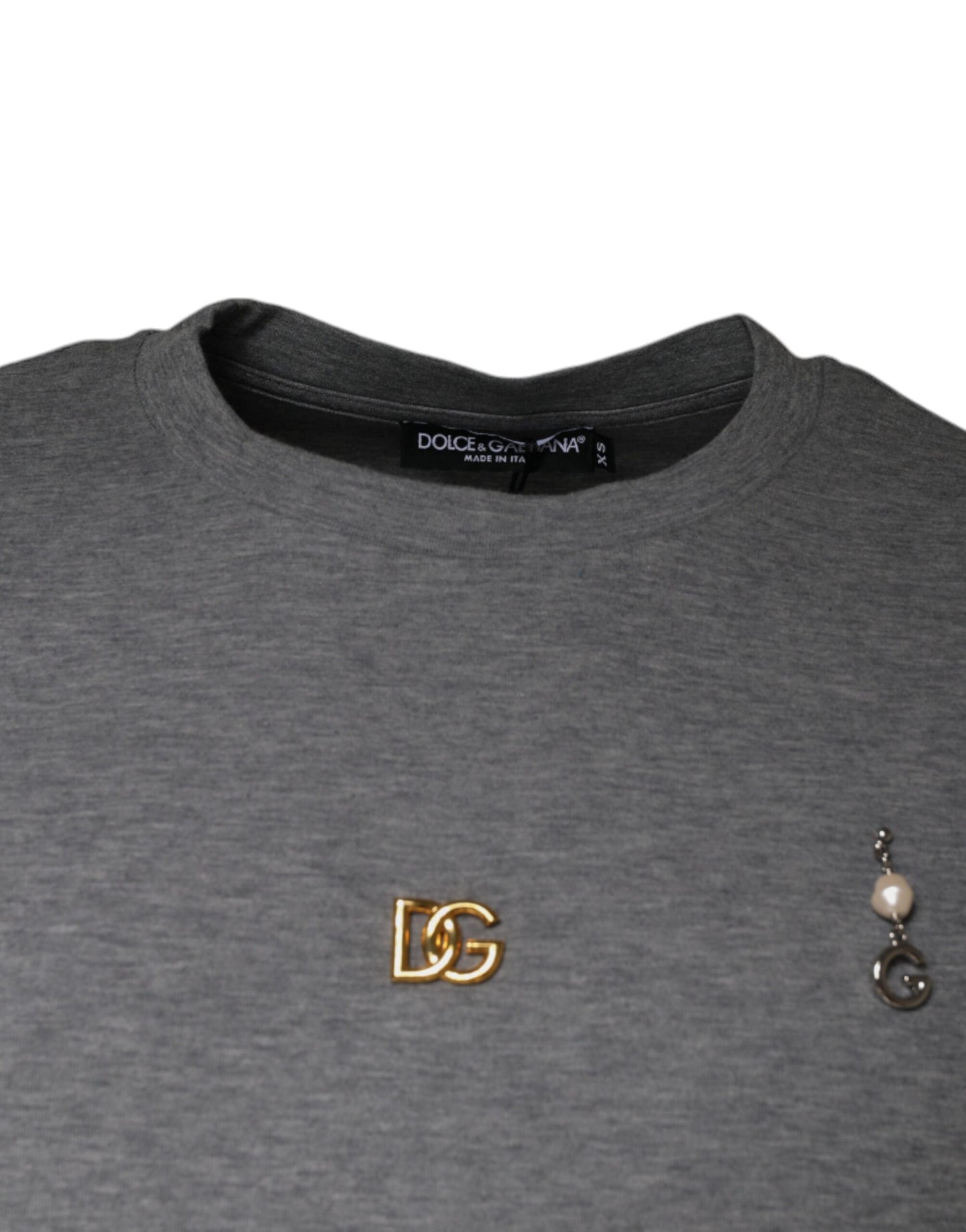 Dolce &amp; Gabbana Gray Cotton Blend Embellished Tee T-shirt