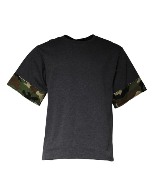 Dolce & Gabbana Dunkelgraues T-Shirt mit Rundhalsausschnitt in Camouflage-Optik