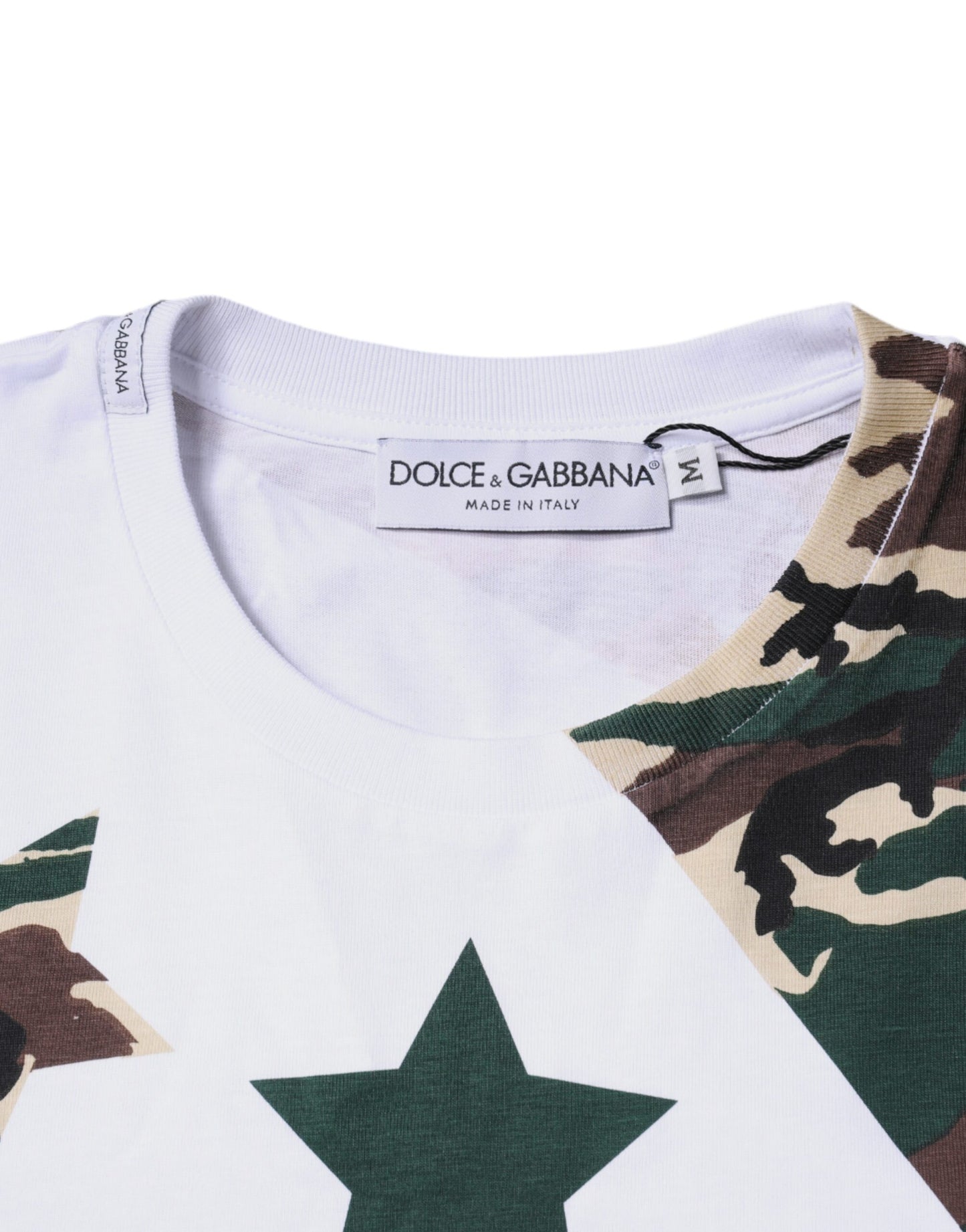 Dolce & Gabbana Weißes Camouflage Sterne T-Shirt mit Rundhalsausschnitt