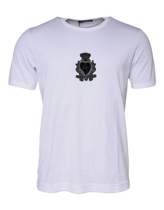 Dolce &amp; Gabbana White Logo Heart Cotton Crew Neck T-paita