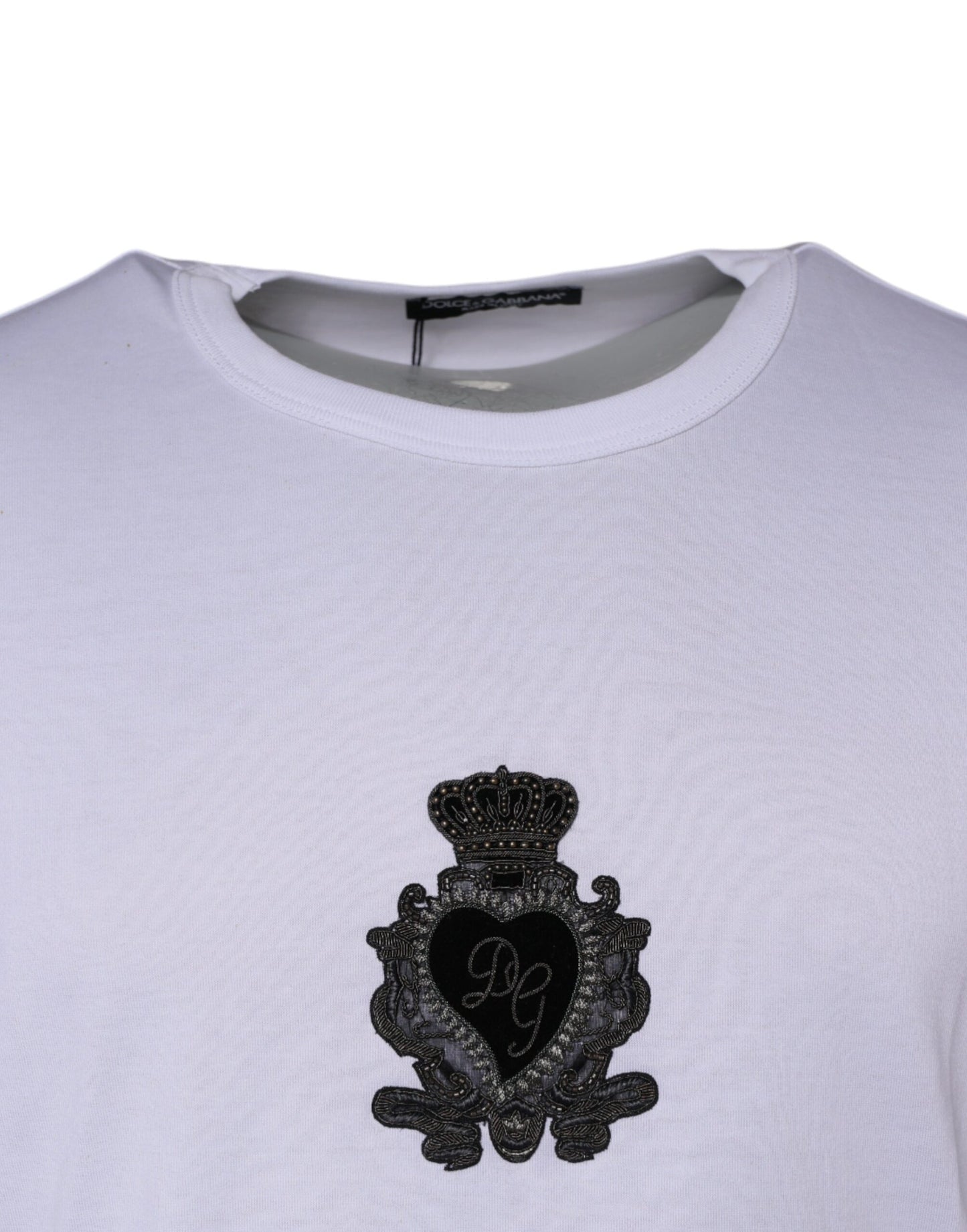 Dolce &amp; Gabbana White Logo Heart Cotton Crew Neck T-shirt