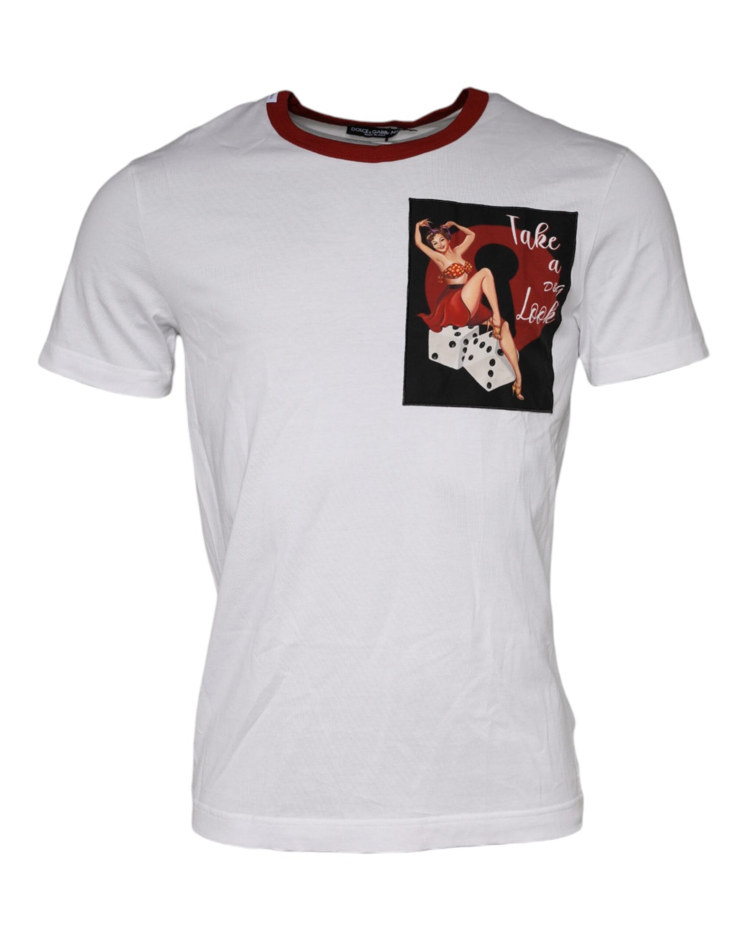 Dolce & Gabbana Weißes T-Shirt mit Rundhalsausschnitt aus Baumwolle mit Grafikdruck