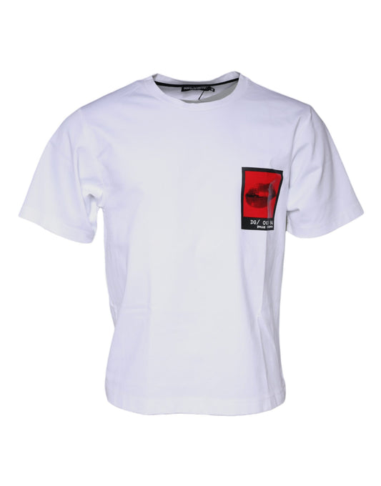 Dolce &amp; Gabbana White Red Lips Print Cotton T-shirt