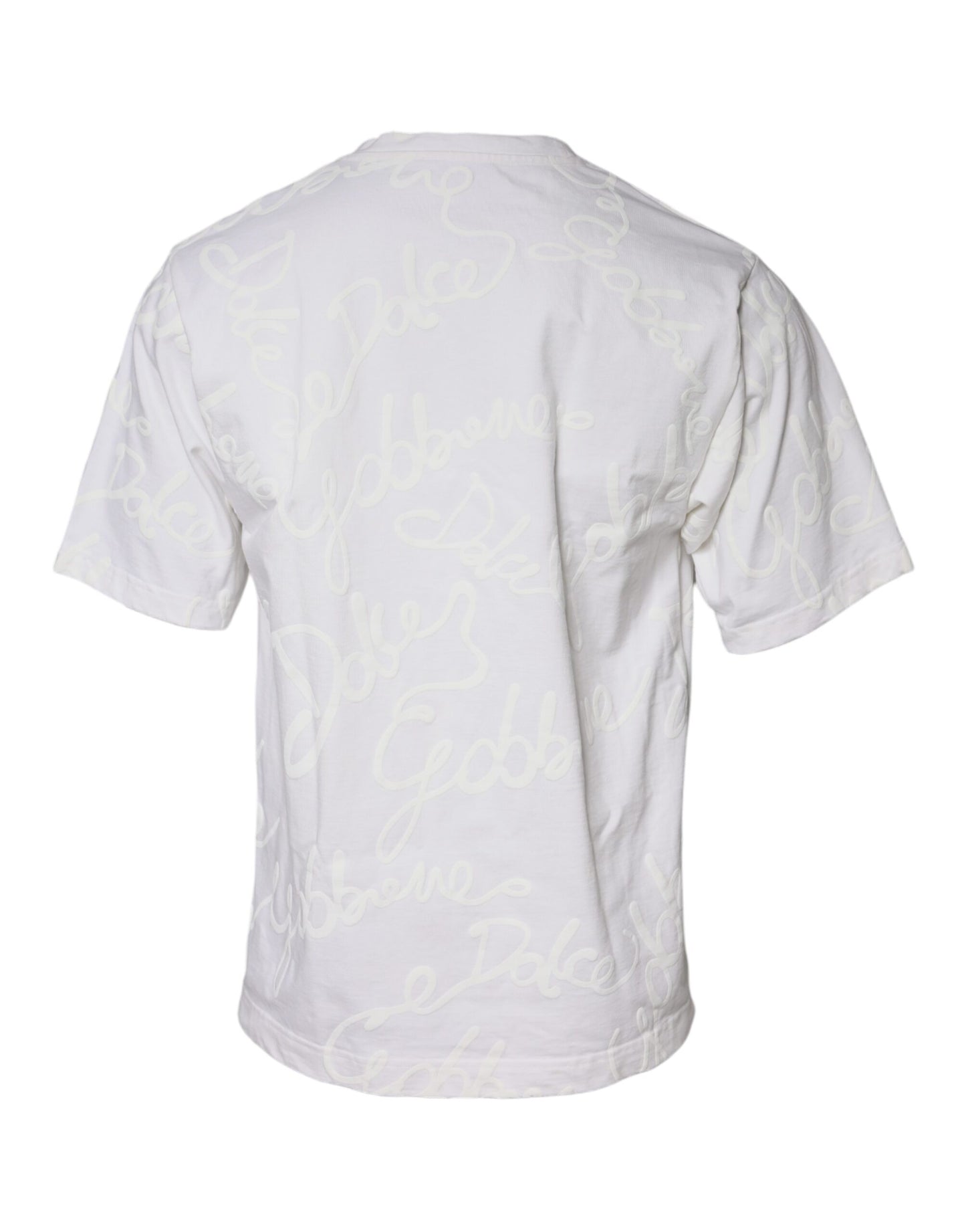 Dolce &amp; Gabbana White Logo Print Cotton Crew Neck T-shirt