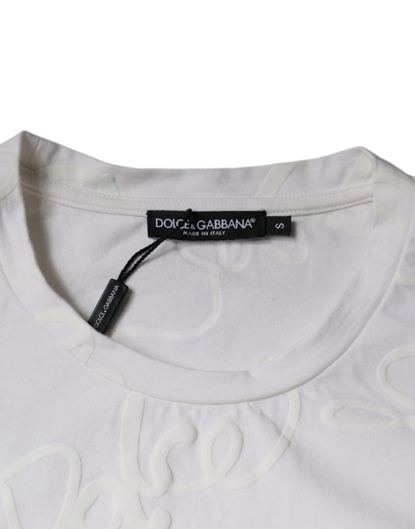 Dolce & Gabbana Weißes T-Shirt mit Rundhalsausschnitt und Logodruck aus Baumwolle