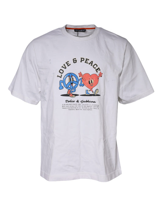 Dolce &amp; Gabbana White Love &amp; Peace Cotton Round Neck T-shirt