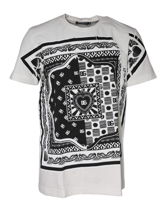 Dolce &amp; Gabbana White Bandana Print Cotton Lyhythihainen T-paita