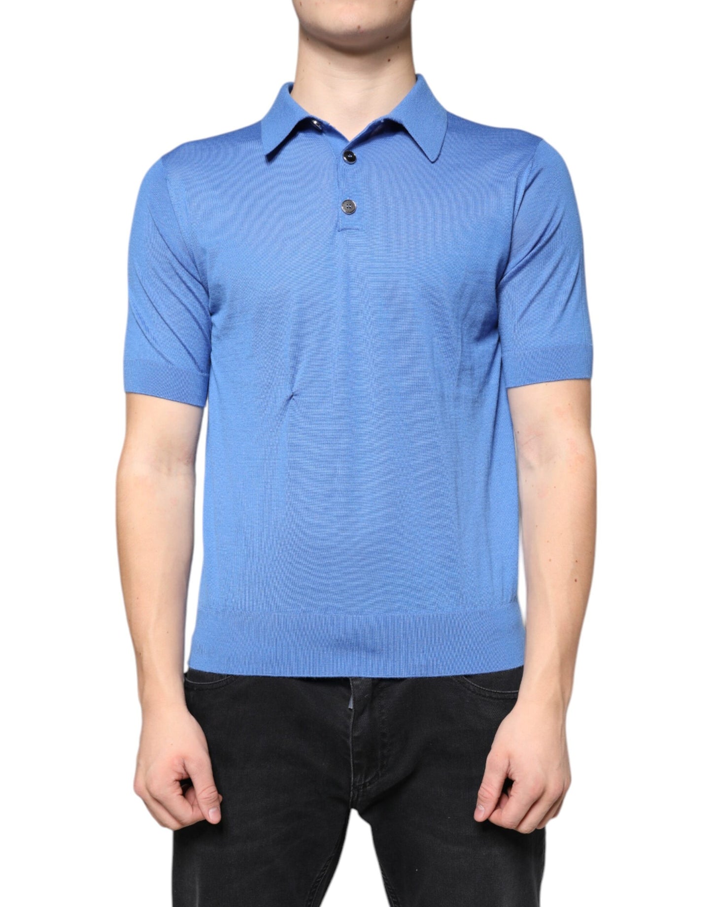 Dolce &amp; Gabbana Blue Cashmere Short Sleeves Men Polo T-shirt