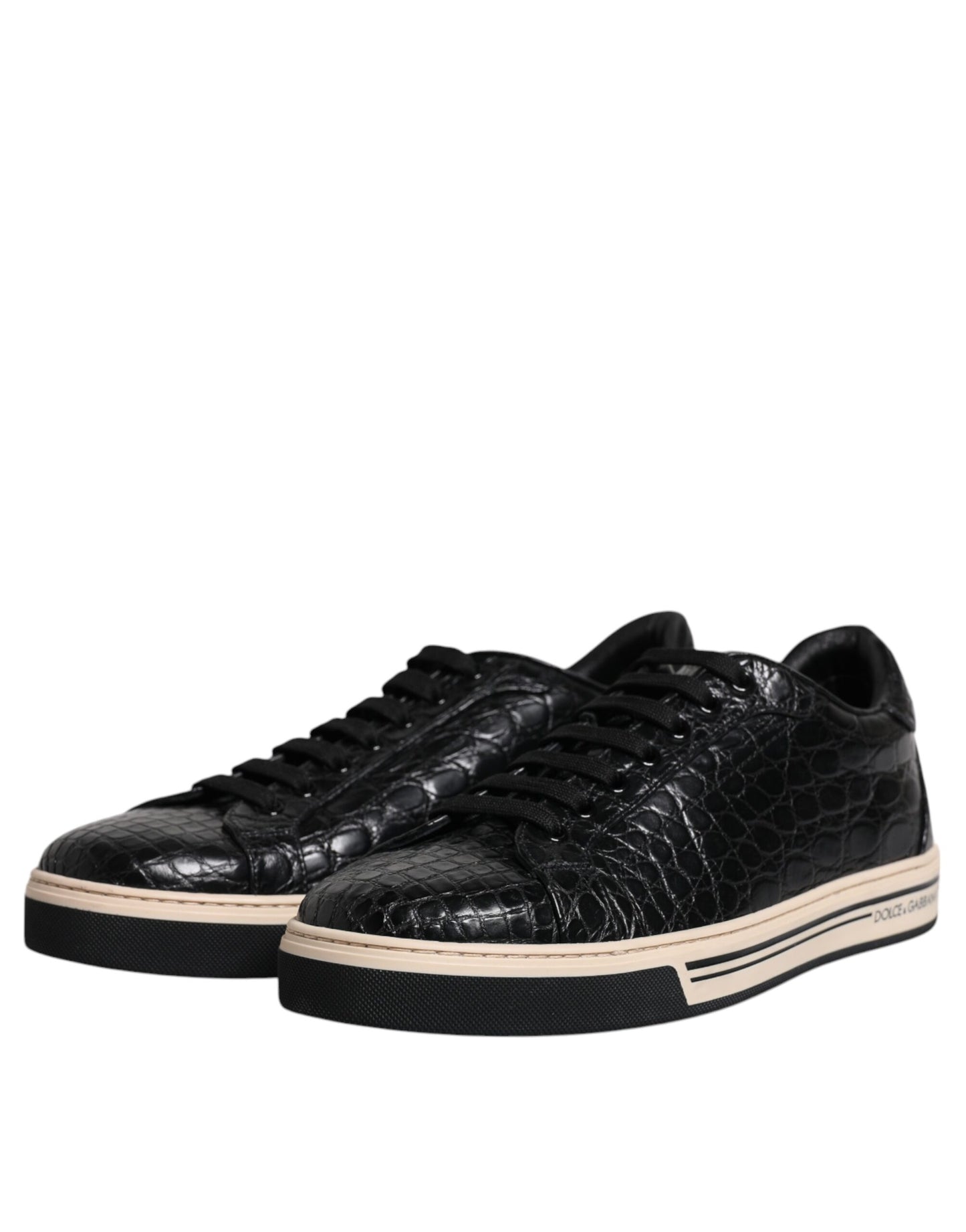 Dolce & Gabbana Schwarz Leder Low Top Männer Turnschuhe Schuhe