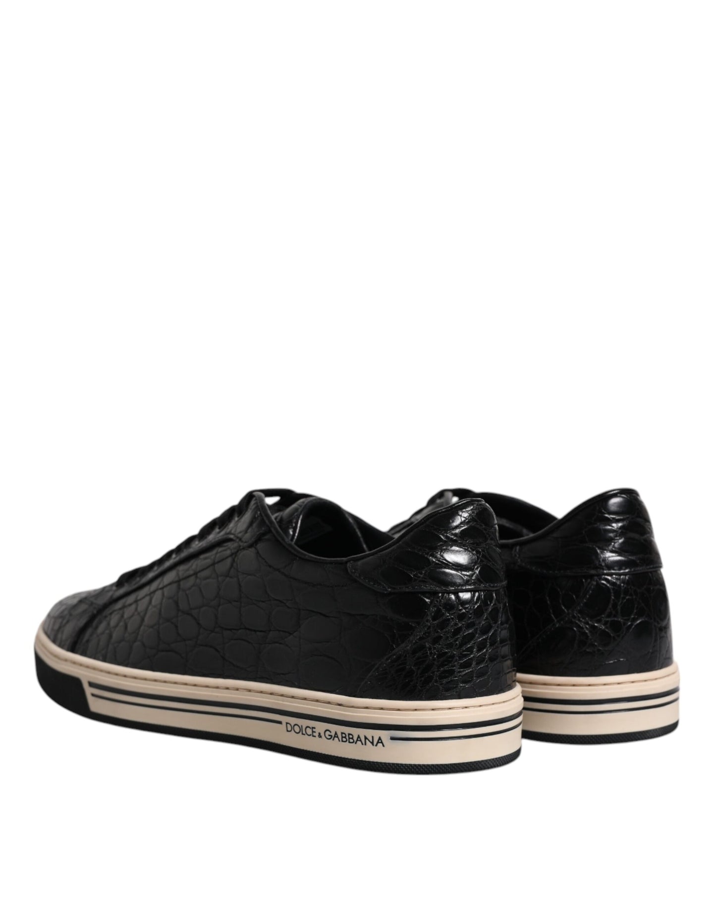 Dolce & Gabbana Schwarz Leder Low Top Männer Turnschuhe Schuhe