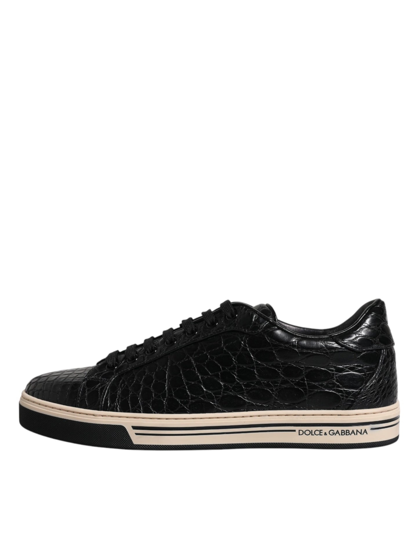 Dolce & Gabbana Schwarz Leder Low Top Männer Turnschuhe Schuhe