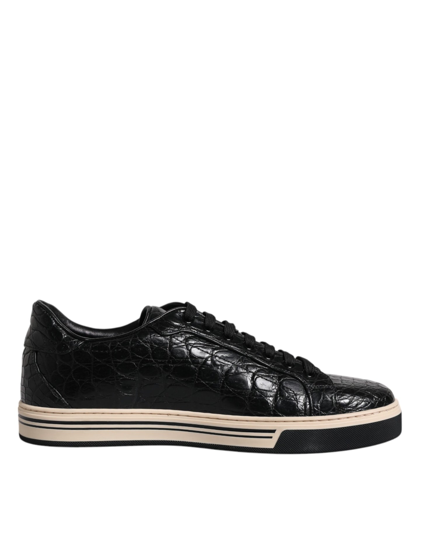 Dolce & Gabbana Schwarz Leder Low Top Männer Turnschuhe Schuhe