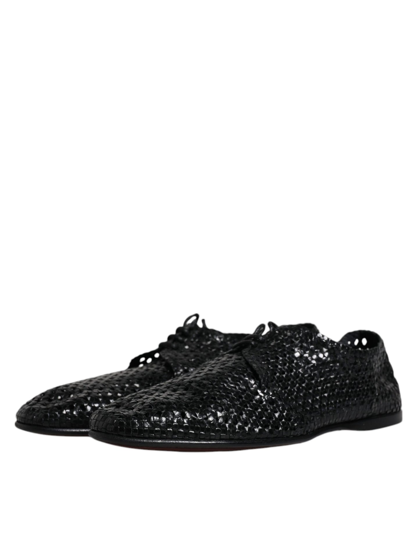 Dolce & Gabbana Schwarz gewebte Leder Lave Up Derby Schuhe