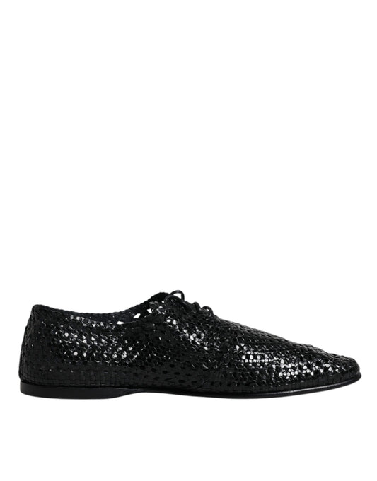 Dolce & Gabbana Schwarz gewebte Leder Lave Up Derby Schuhe