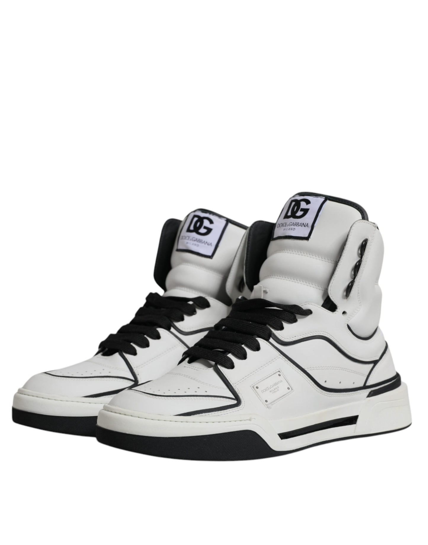 Dolce &amp; Gabbana White Leather High Top Men Sneakers Shoes