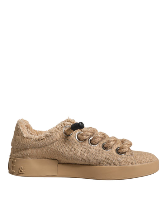 Dolce &amp; Gabbana ruskea juuttikangas Low Top miesten tennarit