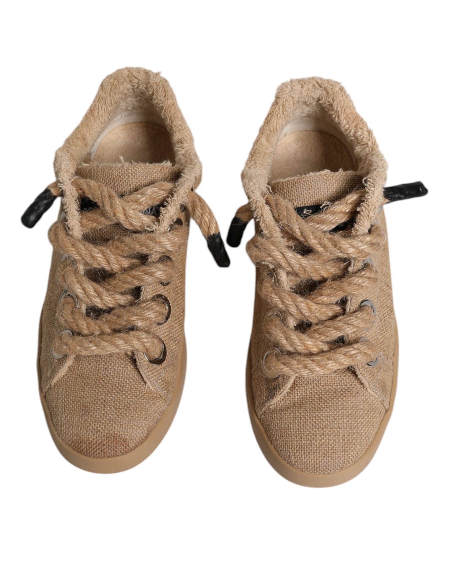 Dolce & Gabbana Braun Jute Stoff Low Top Männer Turnschuhe Schuhe