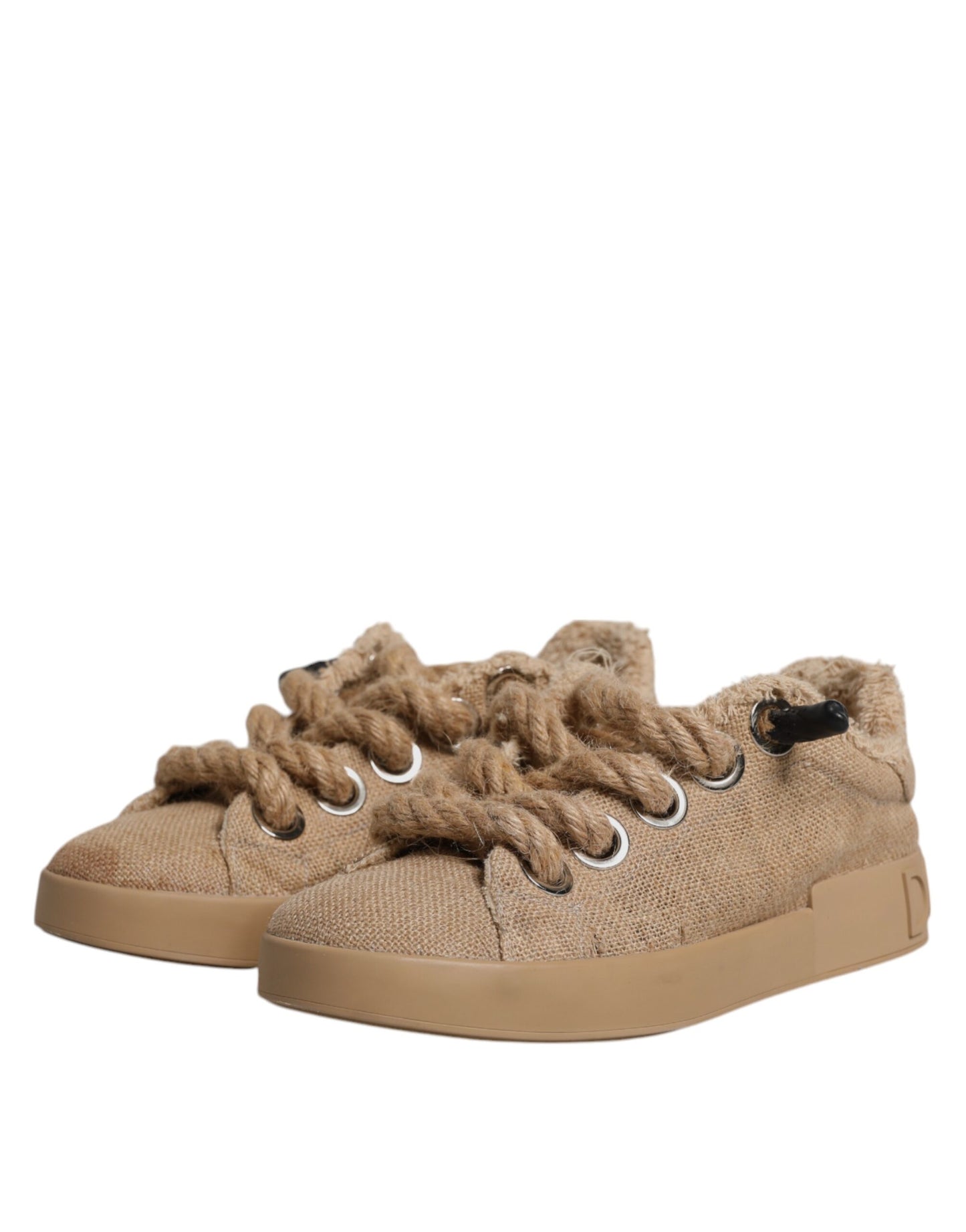 Dolce & Gabbana Braun Jute Stoff Low Top Männer Turnschuhe Schuhe