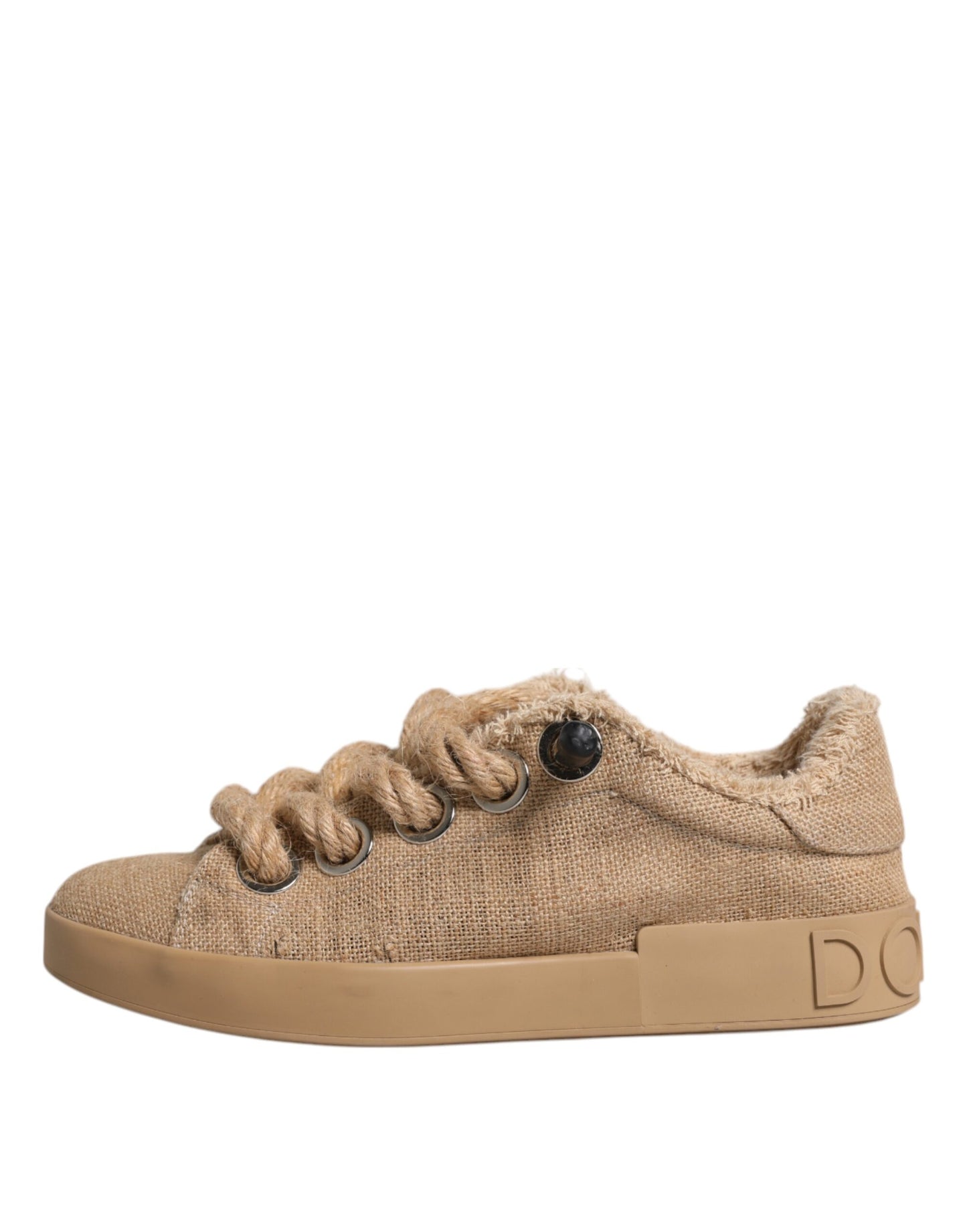 Dolce & Gabbana Braun Jute Stoff Low Top Männer Turnschuhe Schuhe