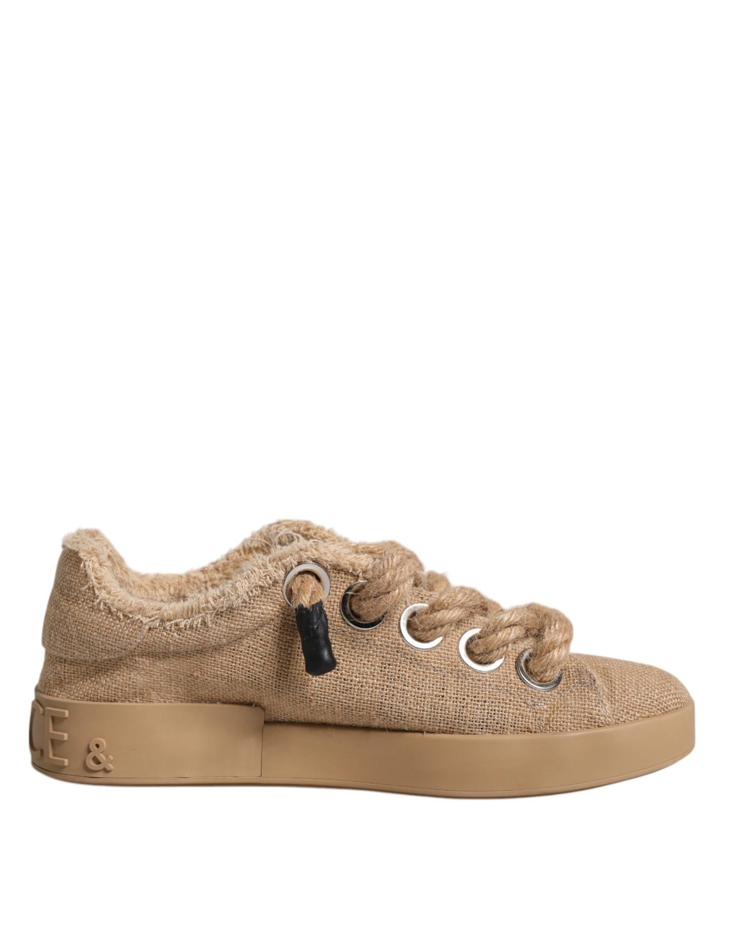 Dolce & Gabbana Braun Jute Stoff Low Top Männer Turnschuhe Schuhe