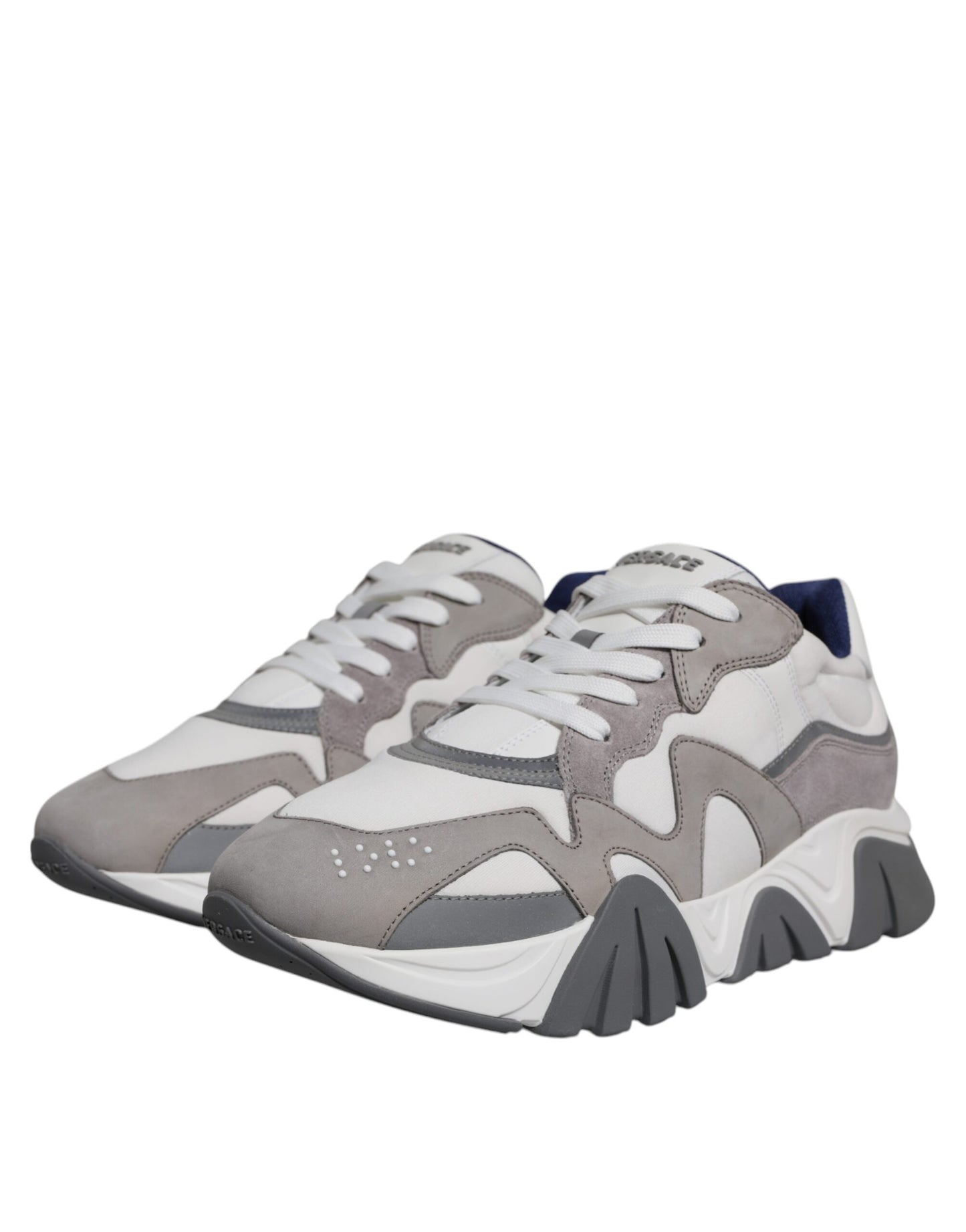 Versace Grau Leder Neopren Chunky Low Top Squalo Turnschuhe Schuhe