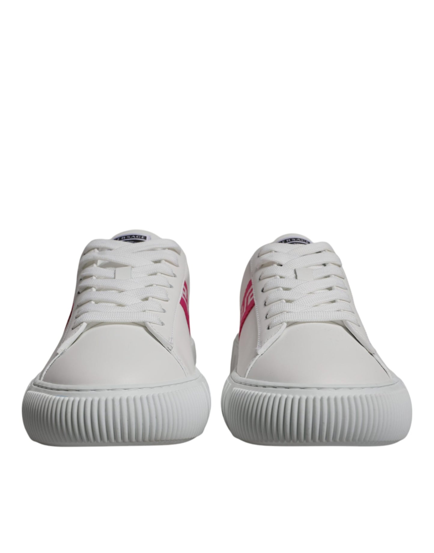 Versace Weiß Rosa Greca Drucken Plattform Low Top Turnschuhe Schuhe