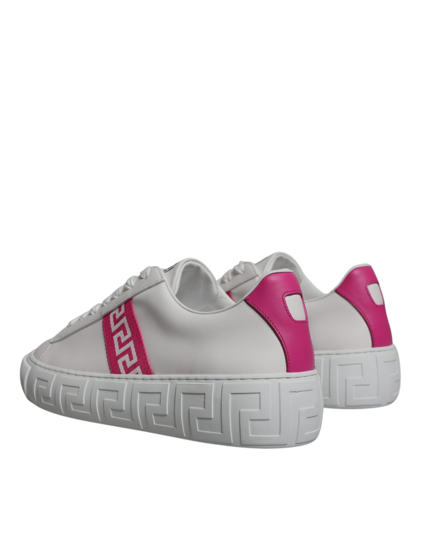 Versace Weiß Rosa Greca Drucken Plattform Low Top Turnschuhe Schuhe