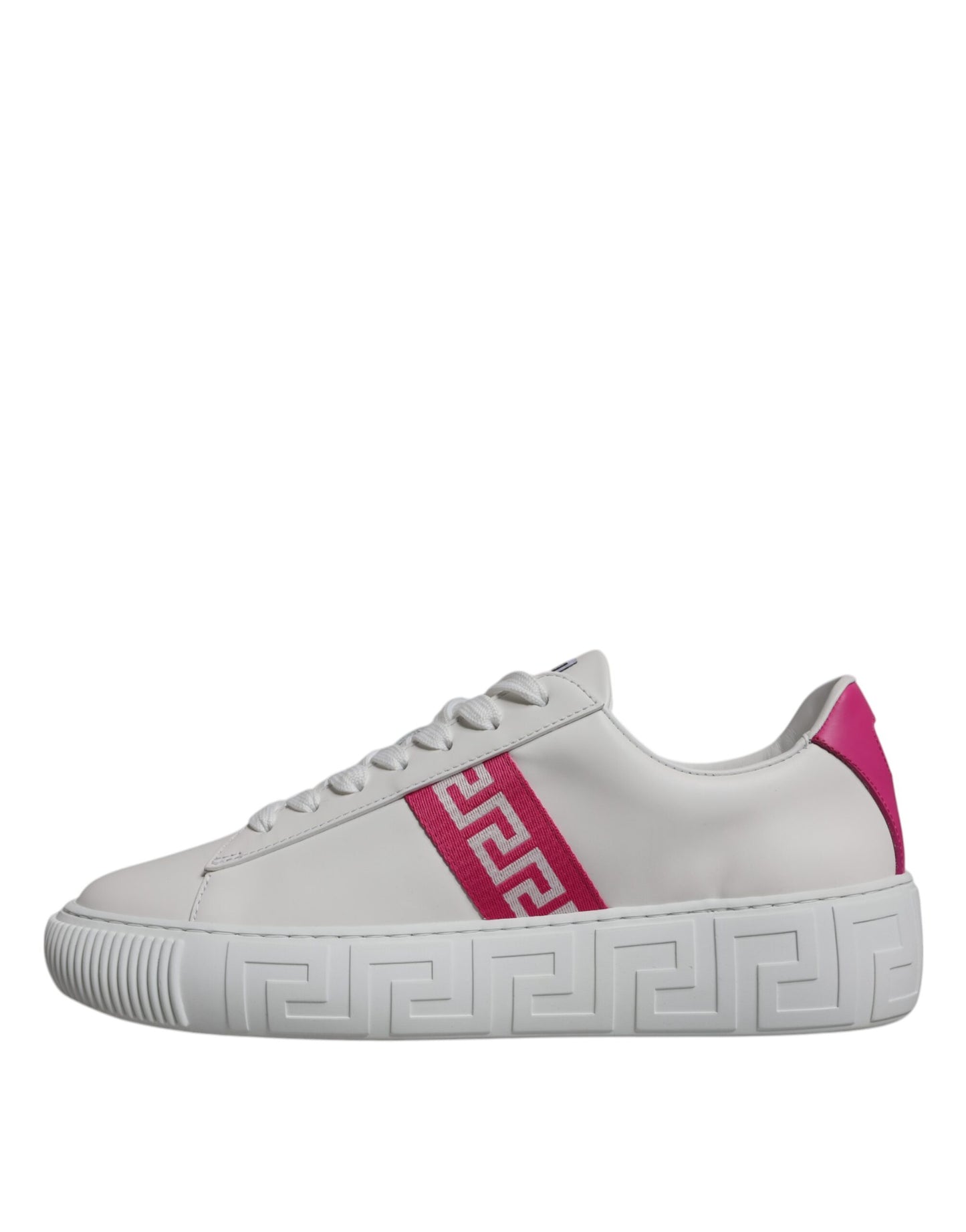 Versace Weiß Rosa Greca Drucken Plattform Low Top Turnschuhe Schuhe