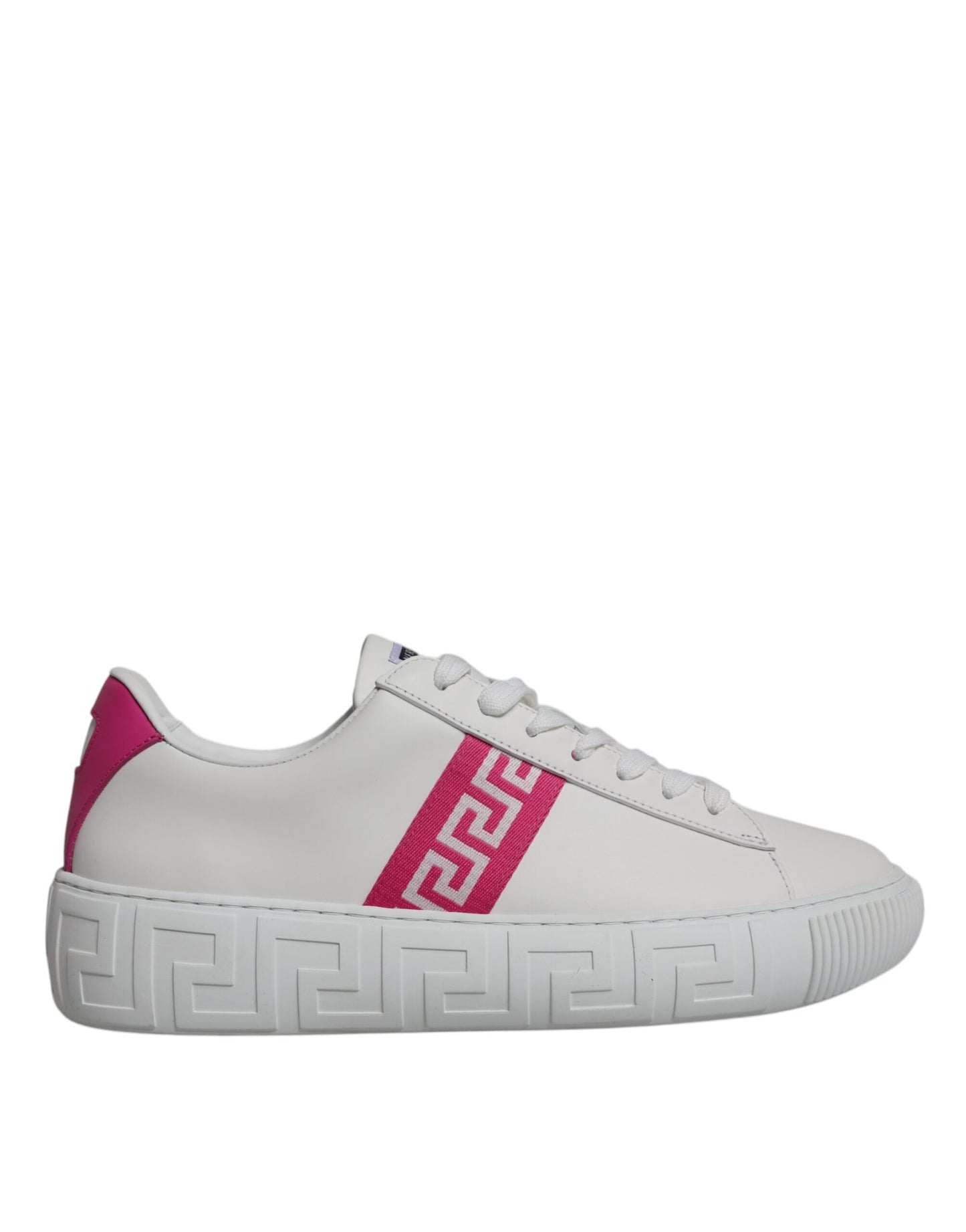 Versace Weiß Rosa Greca Drucken Plattform Low Top Turnschuhe Schuhe