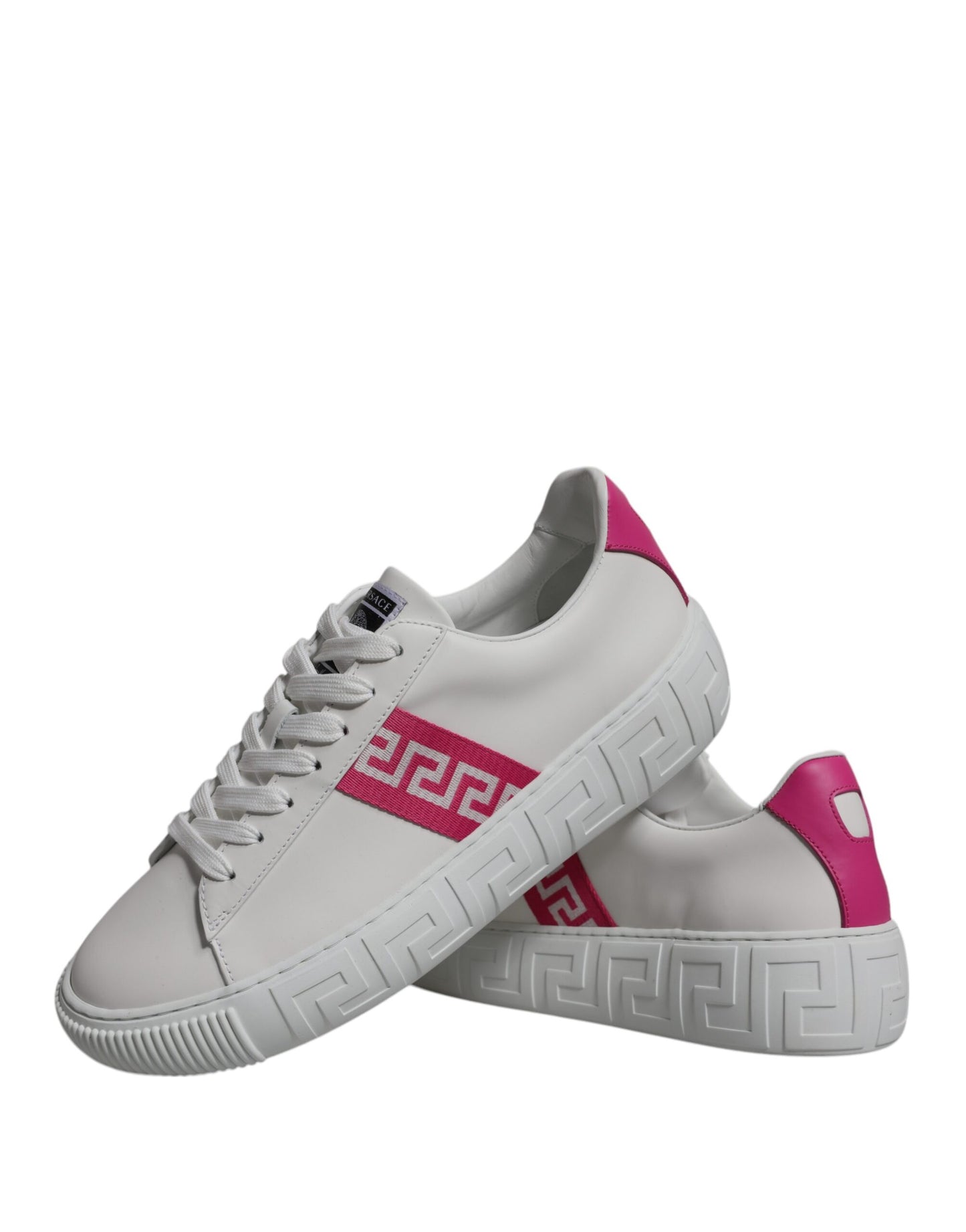 Versace Weiß Rosa Greca Drucken Plattform Low Top Turnschuhe Schuhe