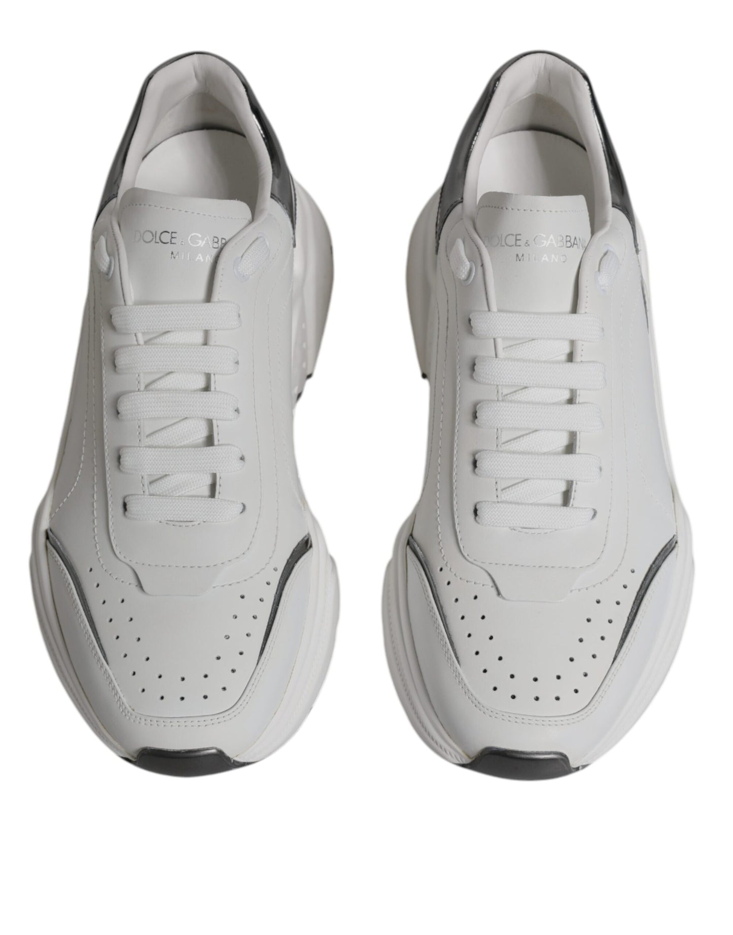 Dolce &amp; Gabbana White Silver DAYMASTER Leather Men Sneakers Shoes