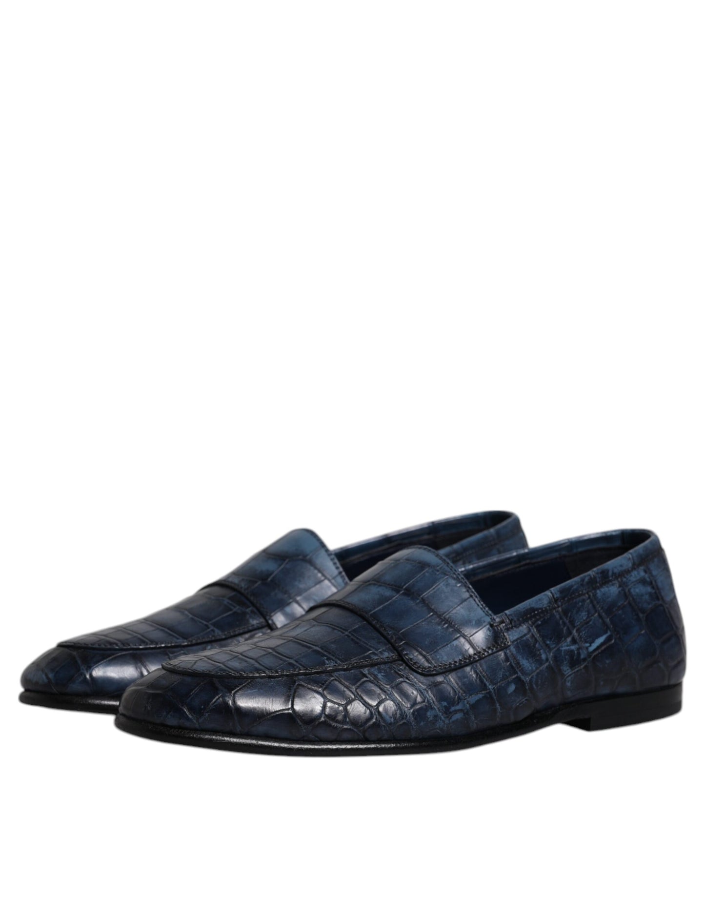 Dolce & Gabbana Blaue Exotische Leder Mokassin Slip On Schuhe