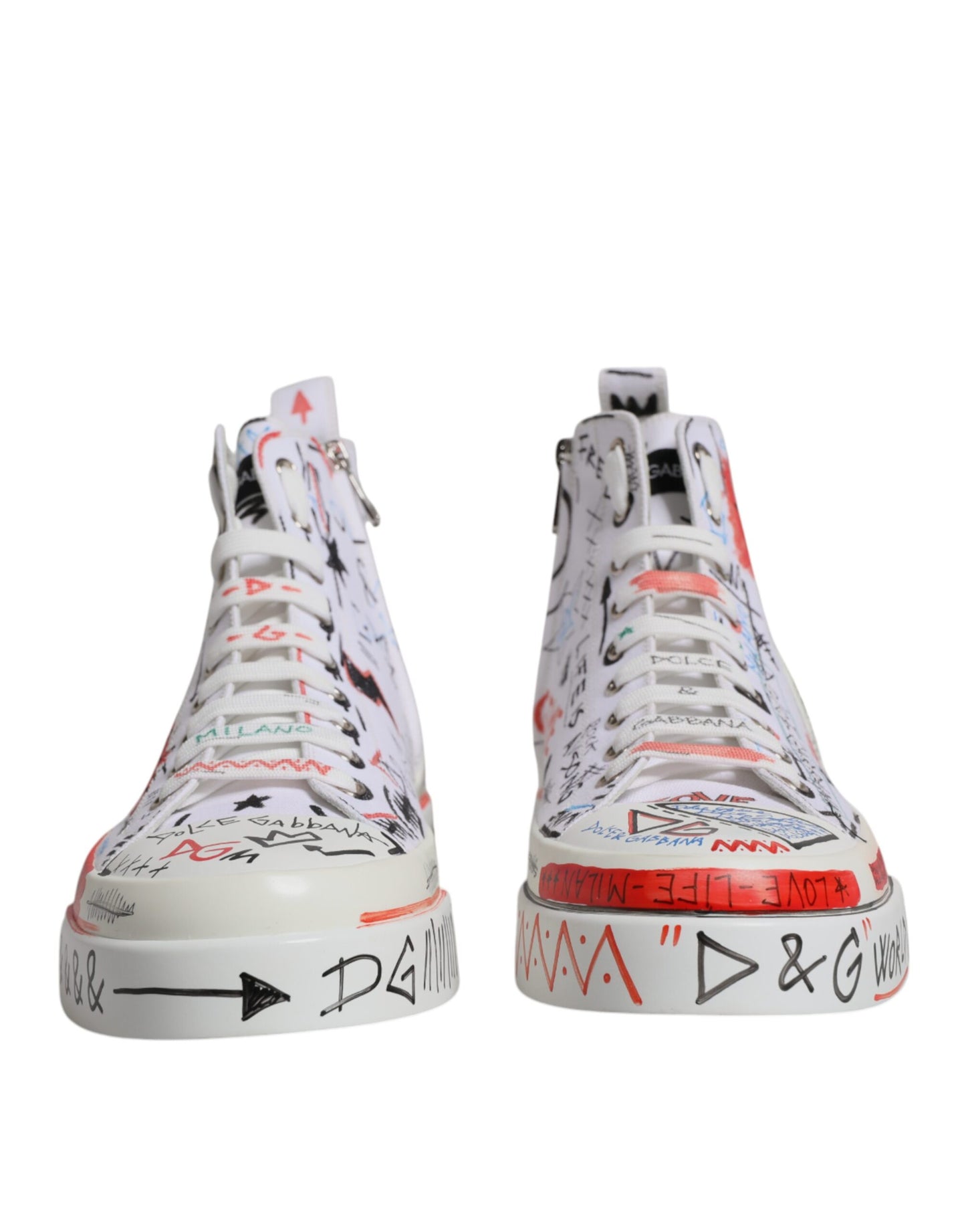 Dolce & Gabbana Weiße Baumwolle Graffiti High Top Sneaker Schuhe