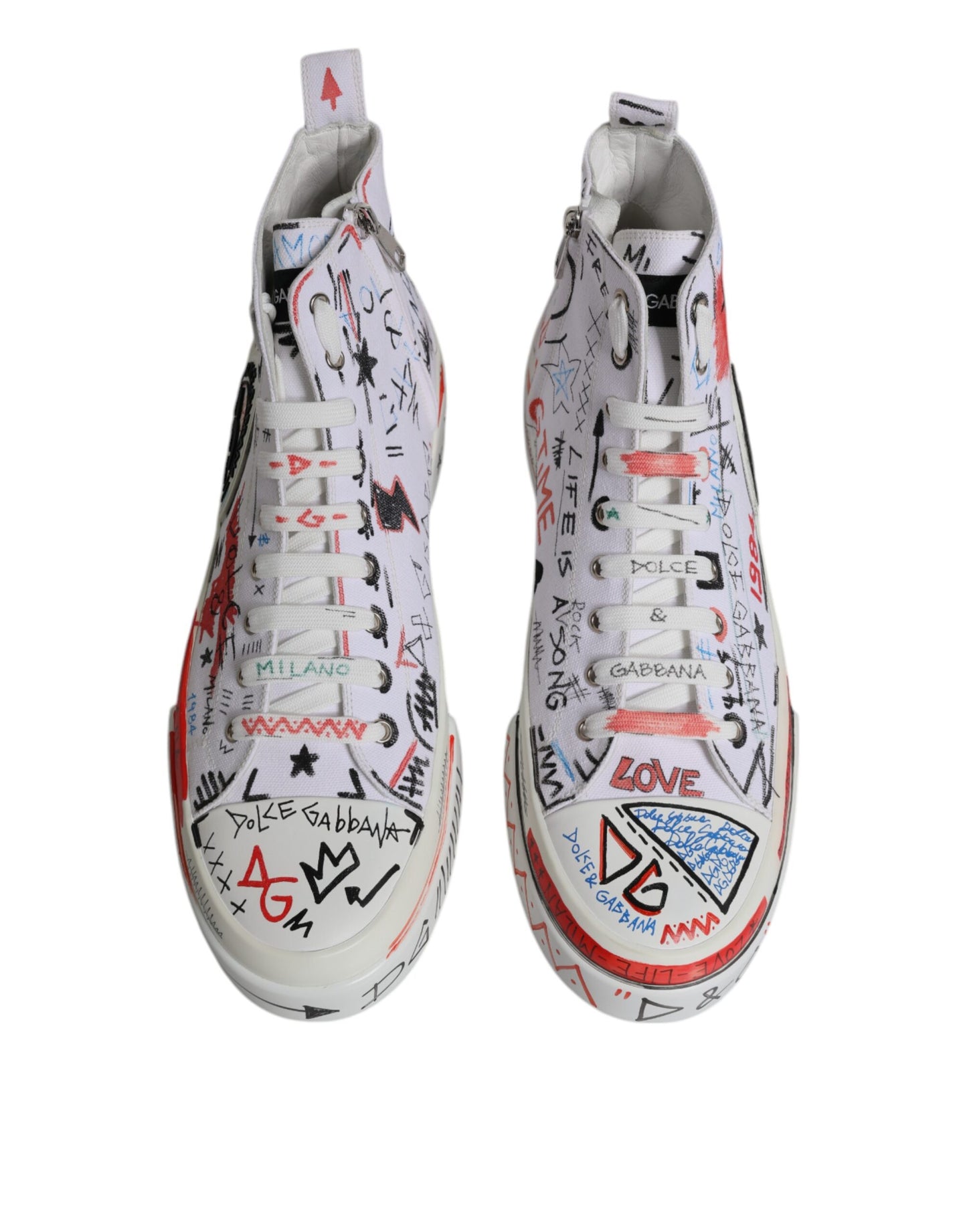 Dolce & Gabbana Weiße Baumwolle Graffiti High Top Sneaker Schuhe