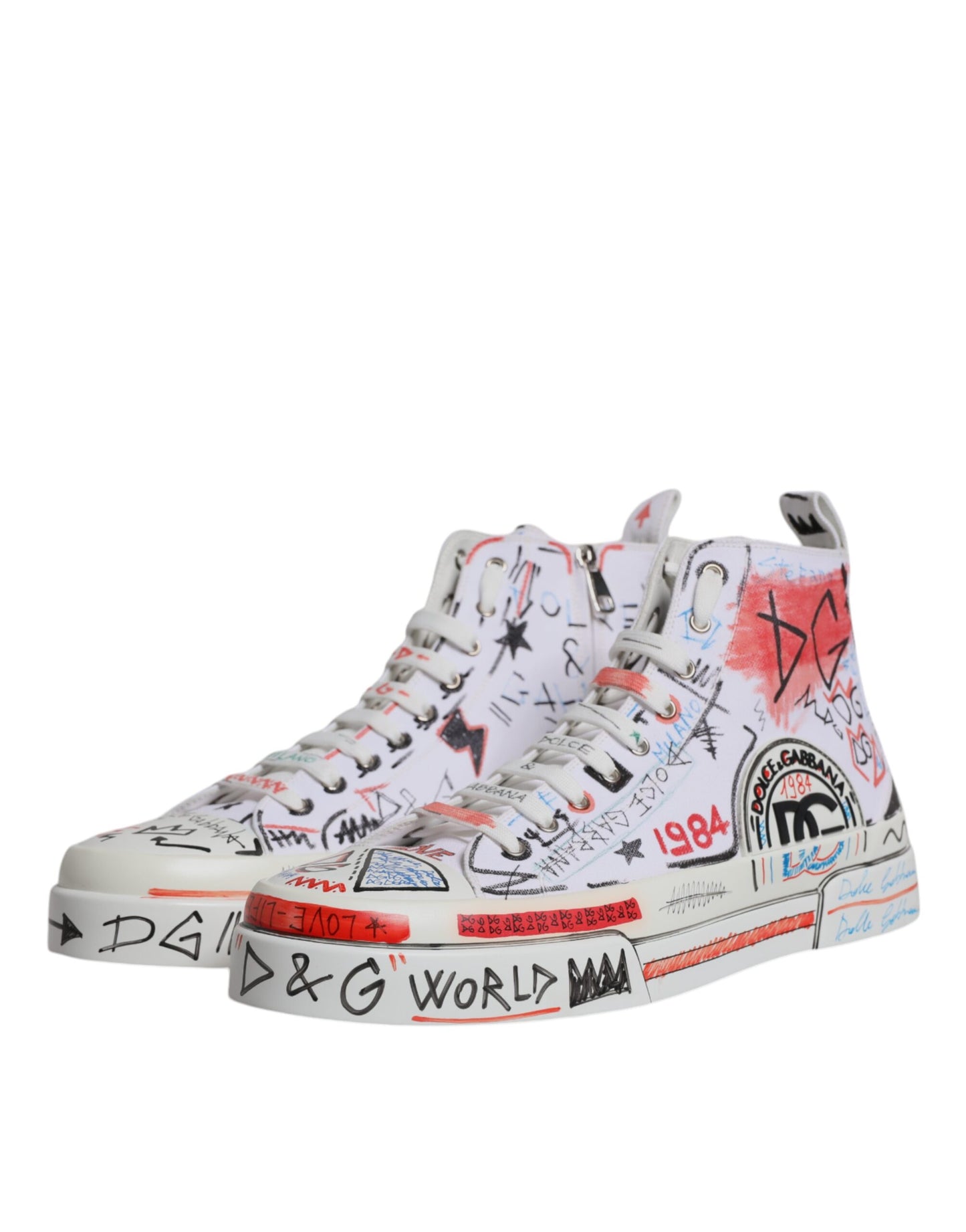 Dolce & Gabbana Weiße Baumwolle Graffiti High Top Sneaker Schuhe