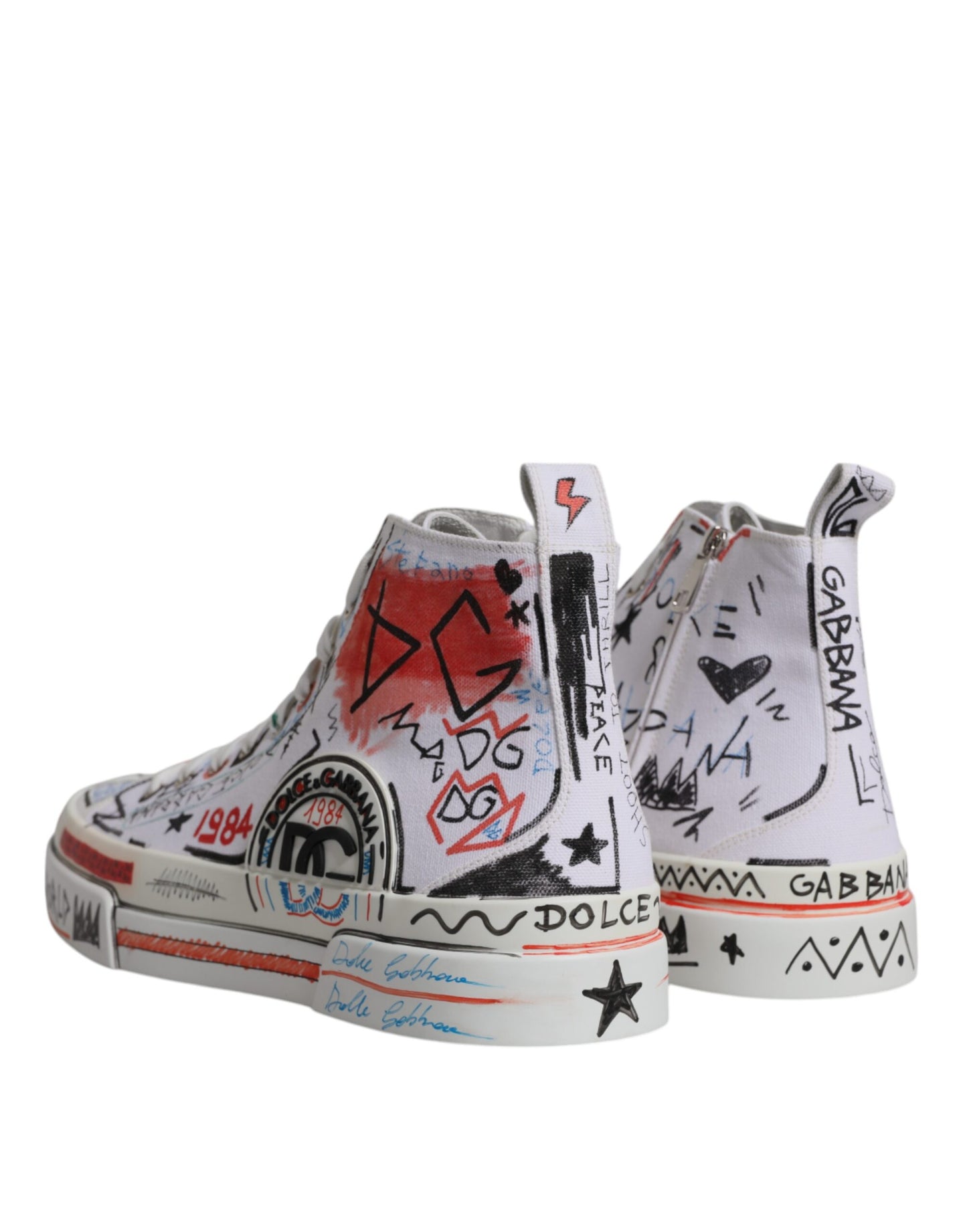 Dolce & Gabbana Weiße Baumwolle Graffiti High Top Sneaker Schuhe