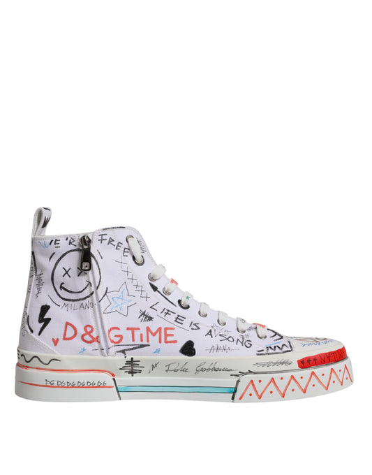 Dolce & Gabbana Weiße Baumwolle Graffiti High Top Sneaker Schuhe