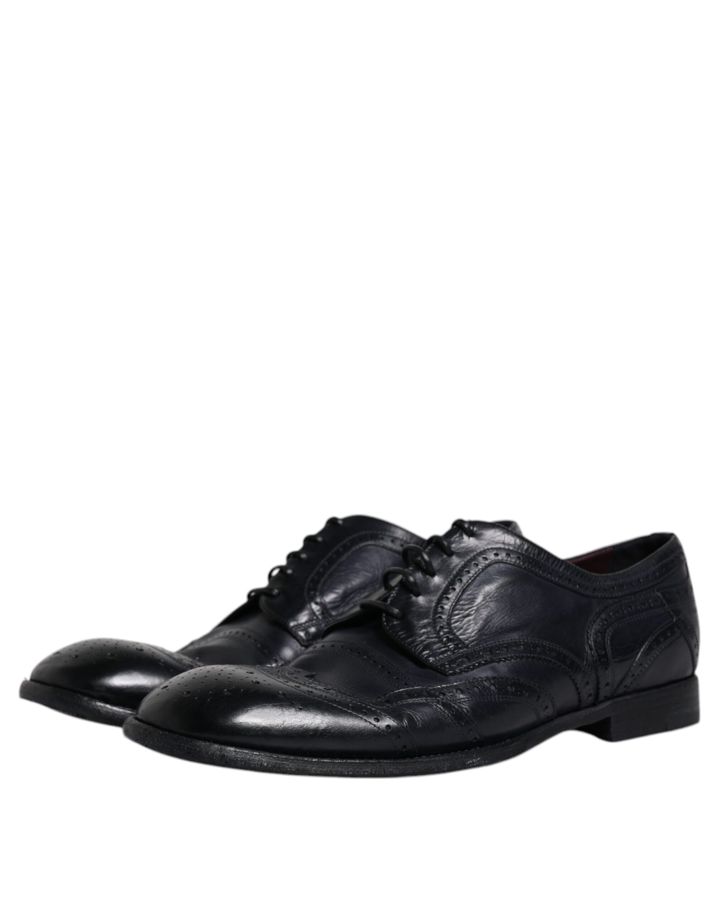 Dolce & Gabbana Blaue Leder Derby Wingtip Formelle Schuhe