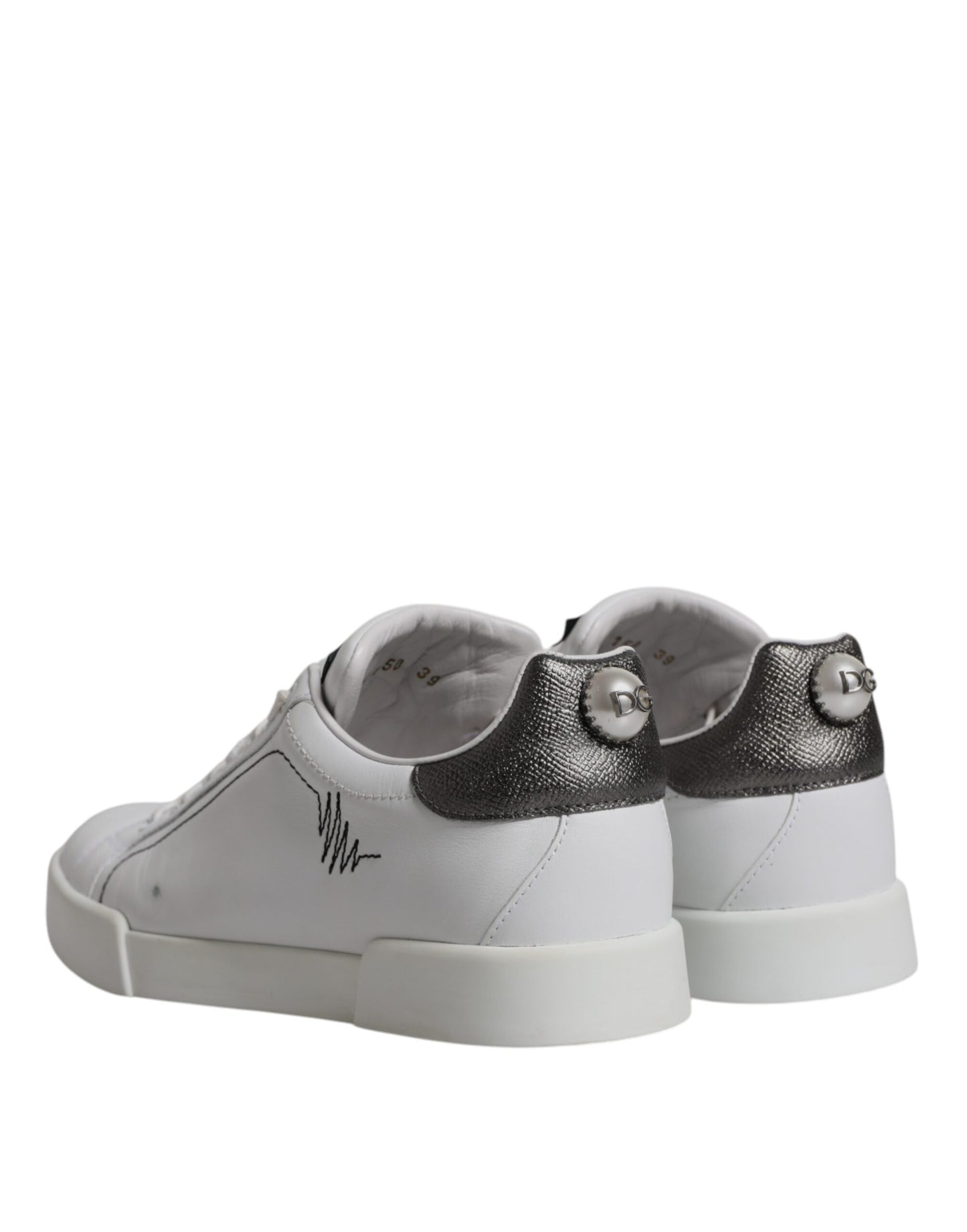 Dolce & Gabbana Weiß Silber Leder Low Top Männer Turnschuhe Schuhe