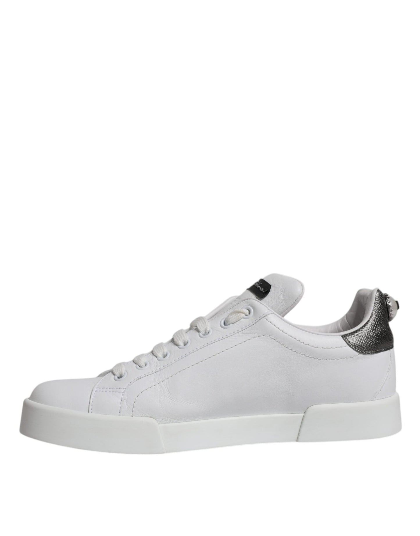 Dolce & Gabbana Weiß Silber Leder Low Top Männer Turnschuhe Schuhe