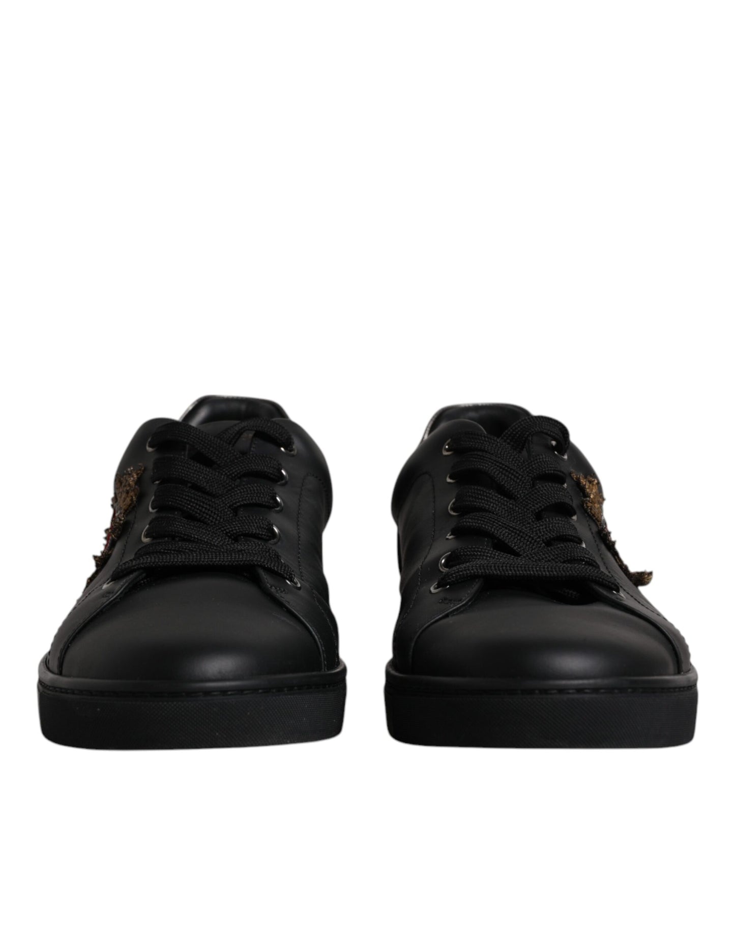 Dolce &amp; Gabbana Black Leather London Heart Men Sneakers Shoes