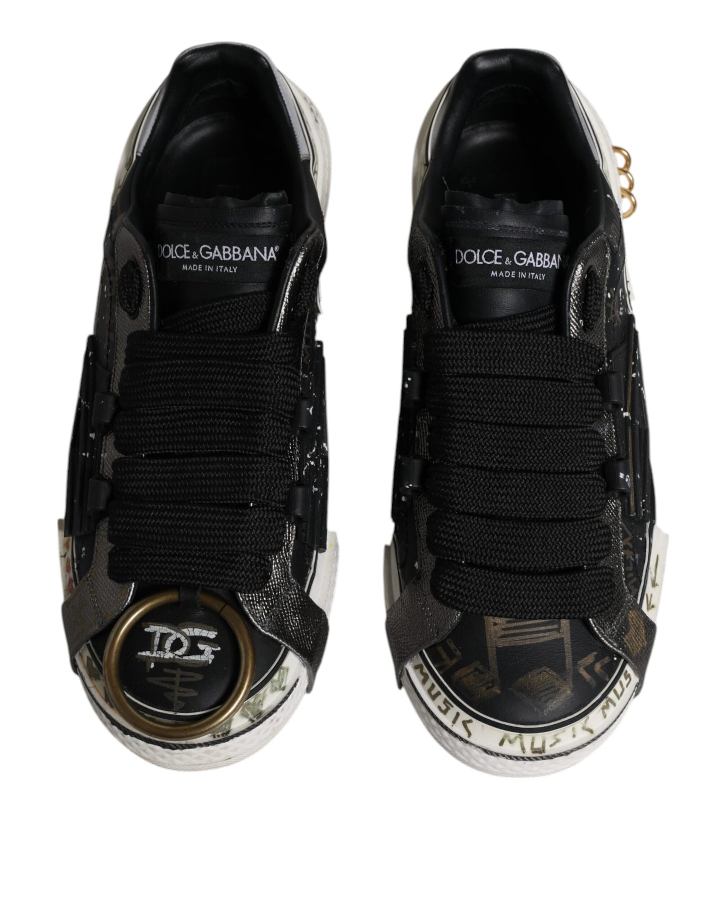 Dolce &amp; Gabbana Black White Portofino Low Top Sneakers Shoes