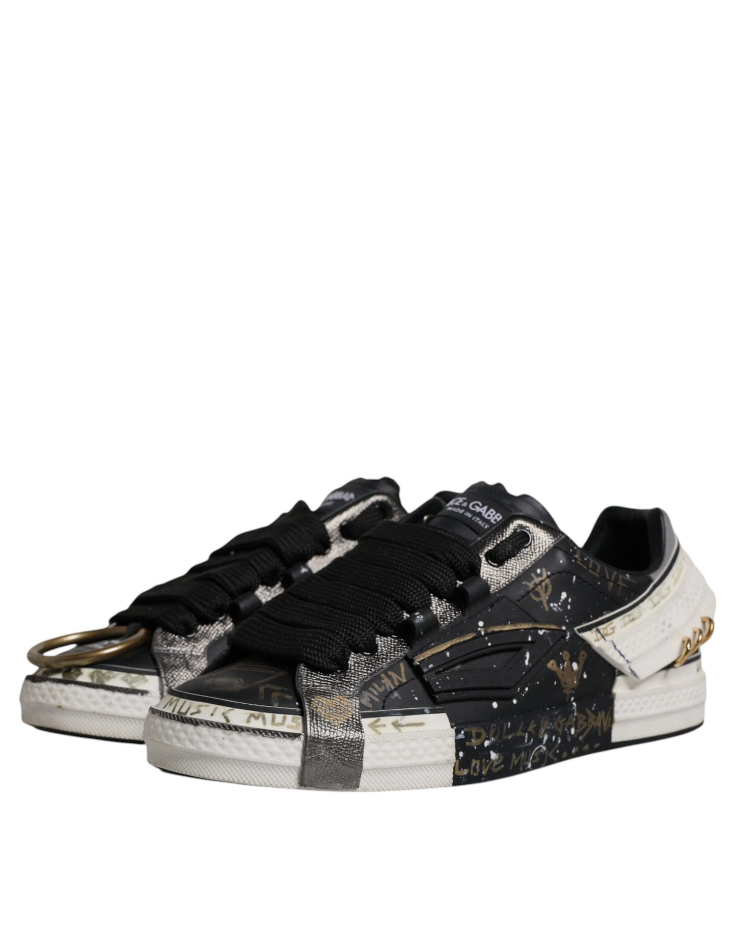 Dolce &amp; Gabbana Black White Portofino Low Top Sneakers Shoes