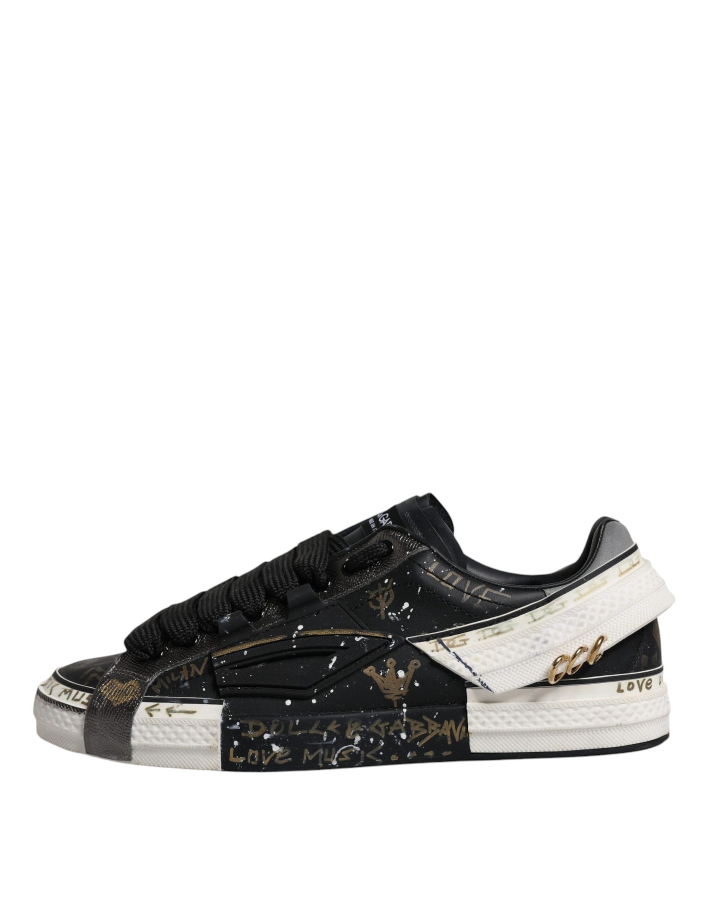 Dolce &amp; Gabbana Black White Portofino Low Top Sneakers Shoes