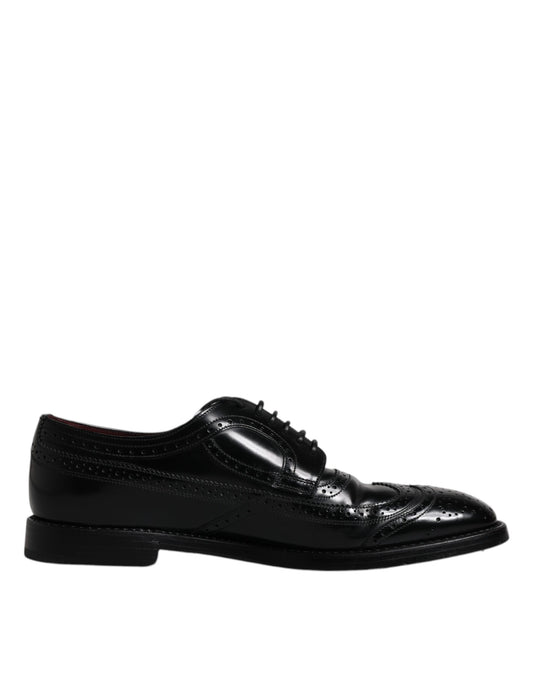 Dolce & Gabbana Black Leather Derby Wingtip Formal Shoes