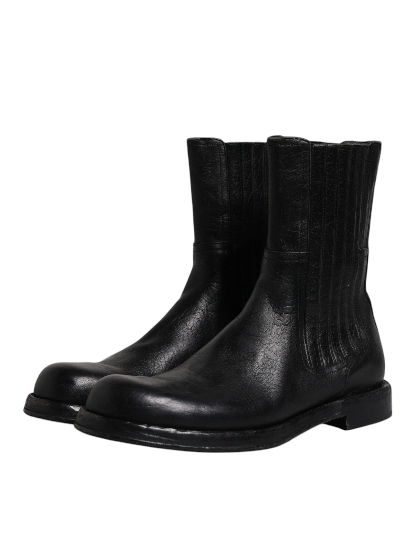 Dolce & Gabbana Schwarzes Pferd Leder Mid Calf Stiefel Schuhe