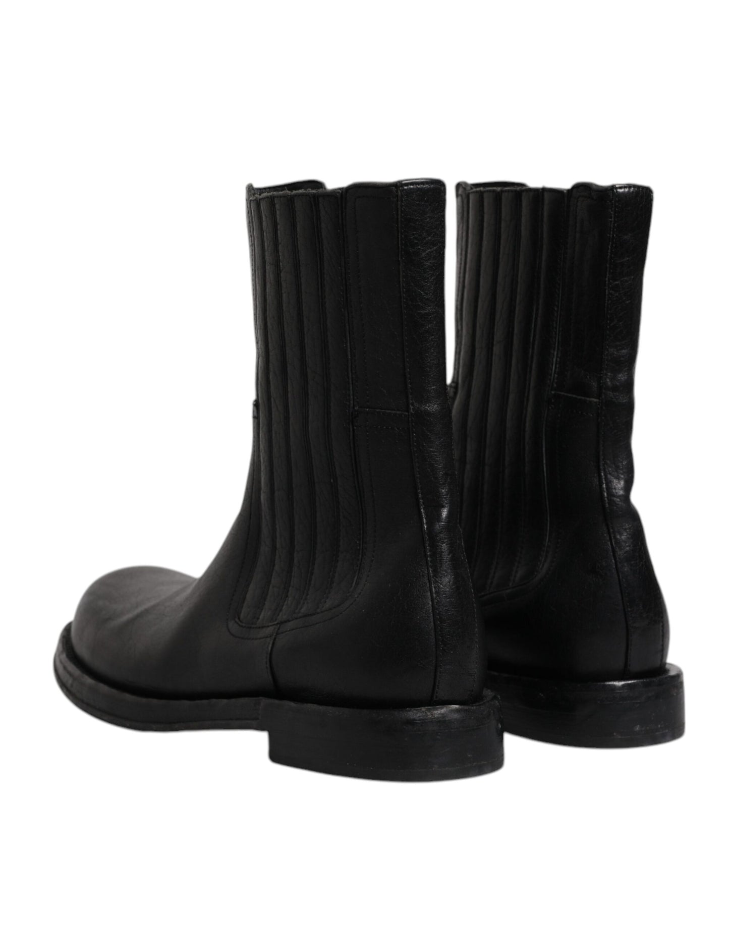 Dolce & Gabbana Schwarzes Pferd Leder Mid Calf Stiefel Schuhe