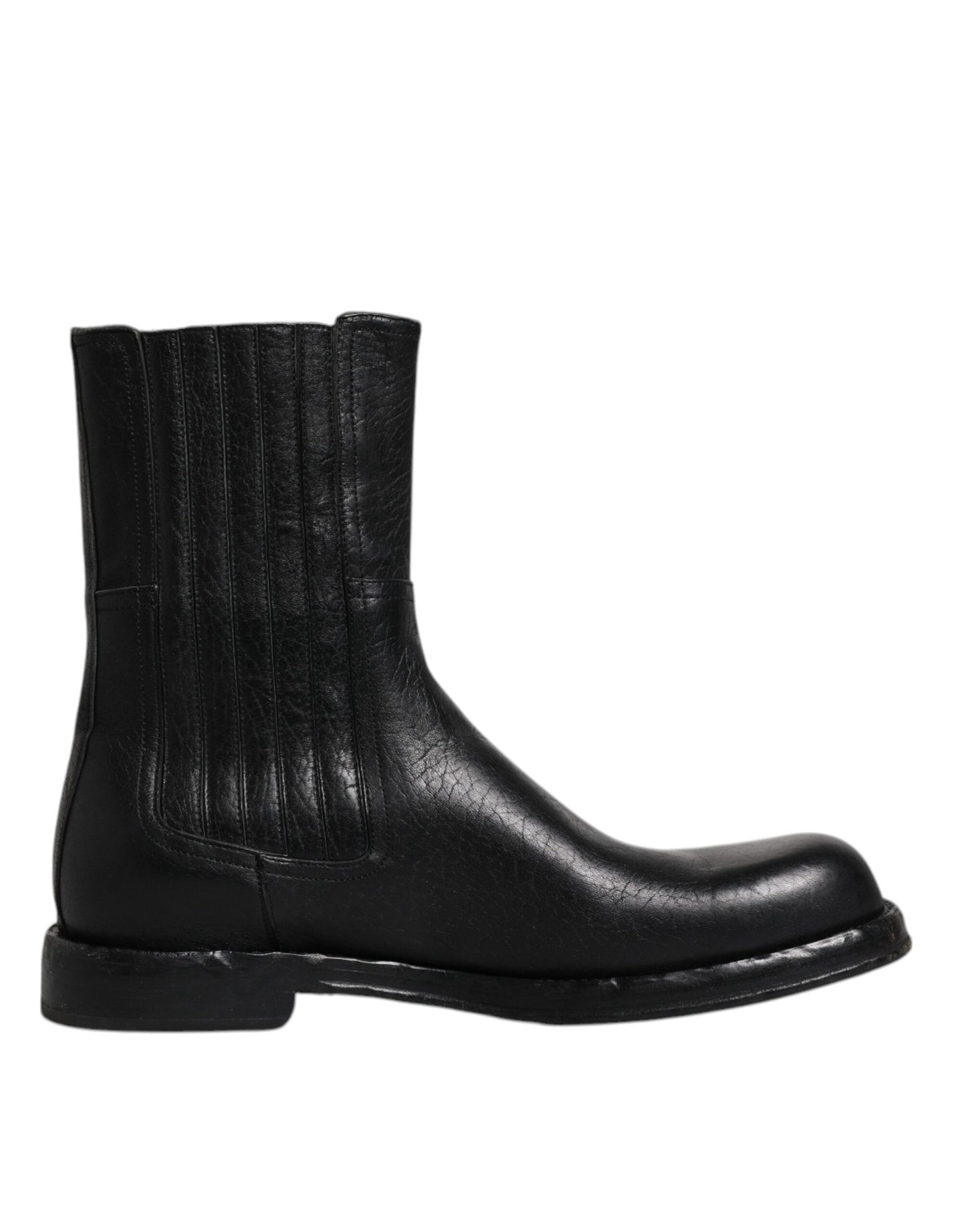 Dolce & Gabbana Schwarzes Pferd Leder Mid Calf Stiefel Schuhe